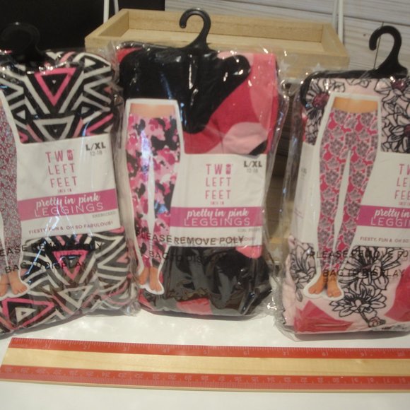 Two Left Feet 3 Pair Ladies Leggings 3 Different Patterns L/XL New in Package!! - Picture 2 of 3